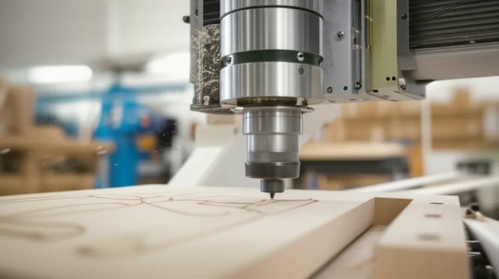 Precyzyjna obróbka CNC elementów drewnianych domu modułowego w hali produkcyjnej